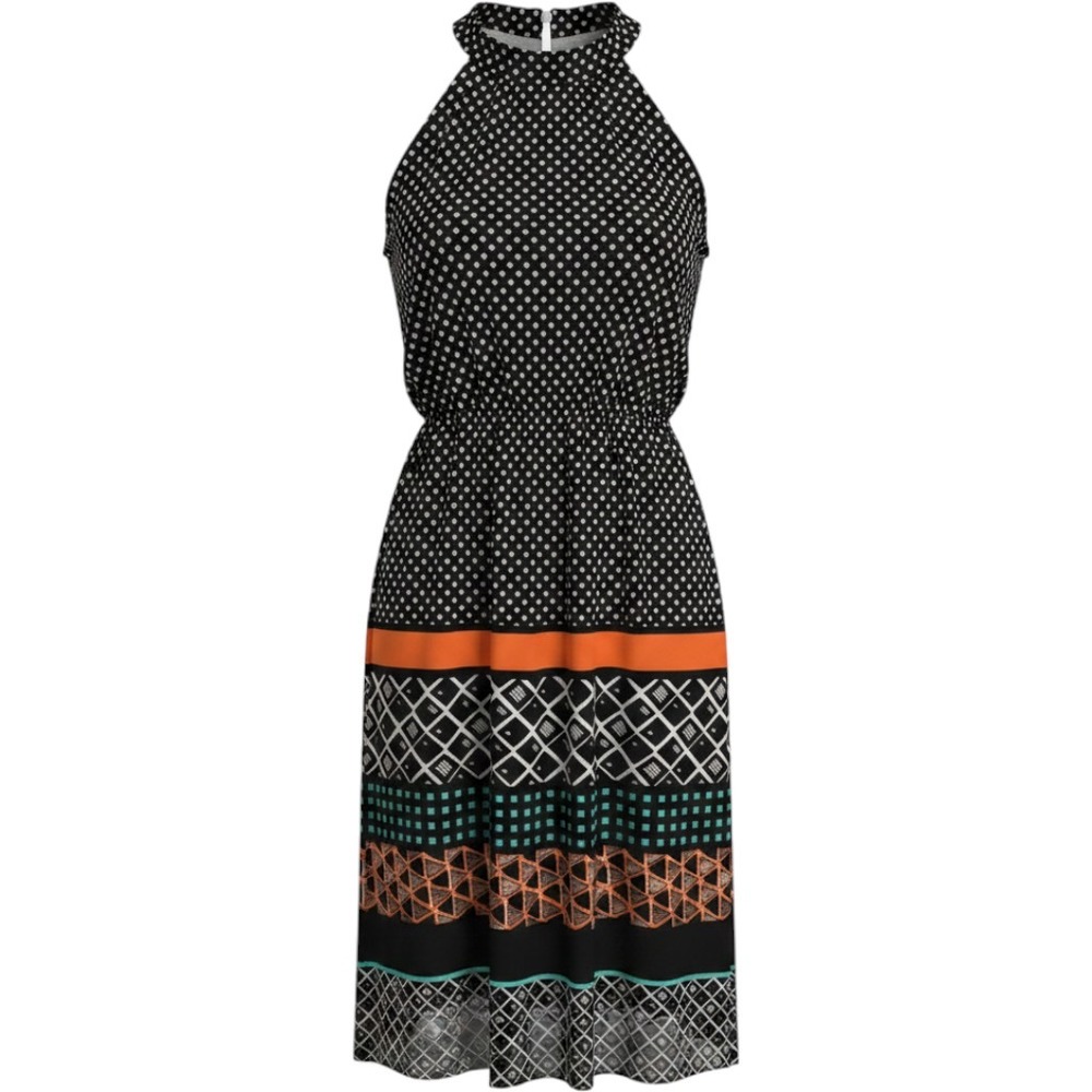 Lane Bryant Halter Neck Midi Dress Black White Geometric Print Plus Size 22/24